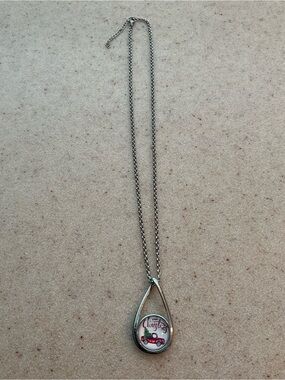 Silver Teardrop Christmas Pendant Necklace with Red Truck 1 1/2 pendant